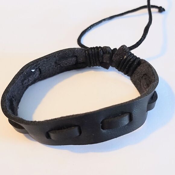 None Other - Men's‎ bracelet leather braided black new d54